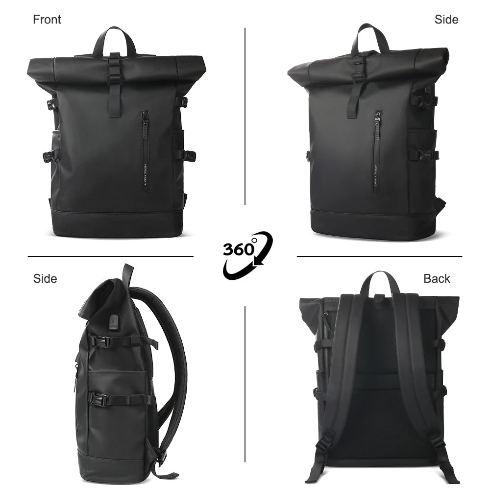 Expandable roll top Travel Backpack Large Capacity Waterproof 15.6” Laptop Bag